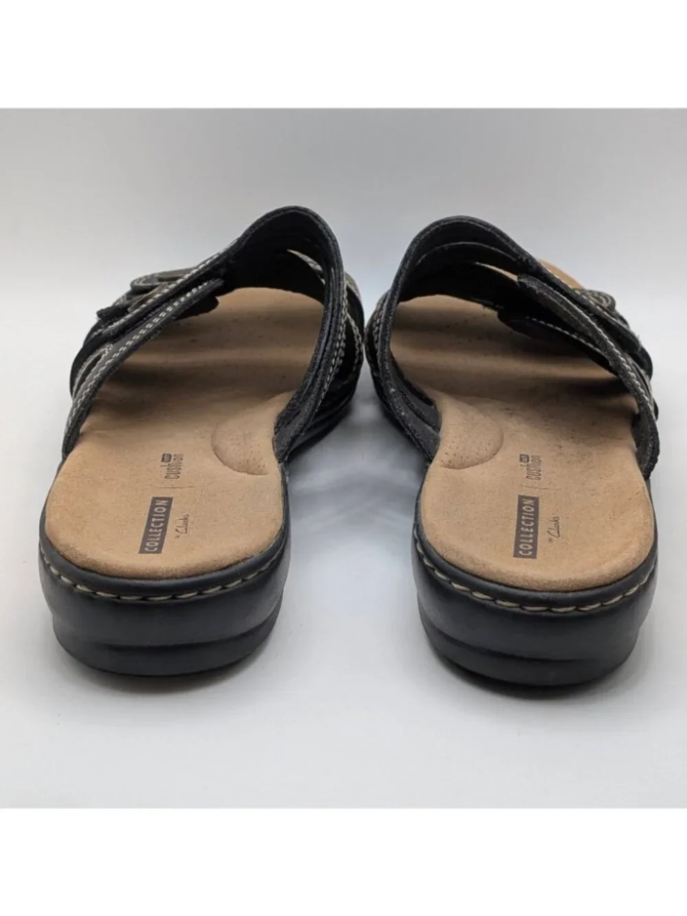 Clarks Sandals Leisa Cacti Q Womens Size 11M Adjustable Black Leather Slip On